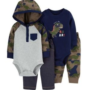 Baby boy toddler outfit Carter's bodysuit, pull-on camo pants 4 set hood NWT